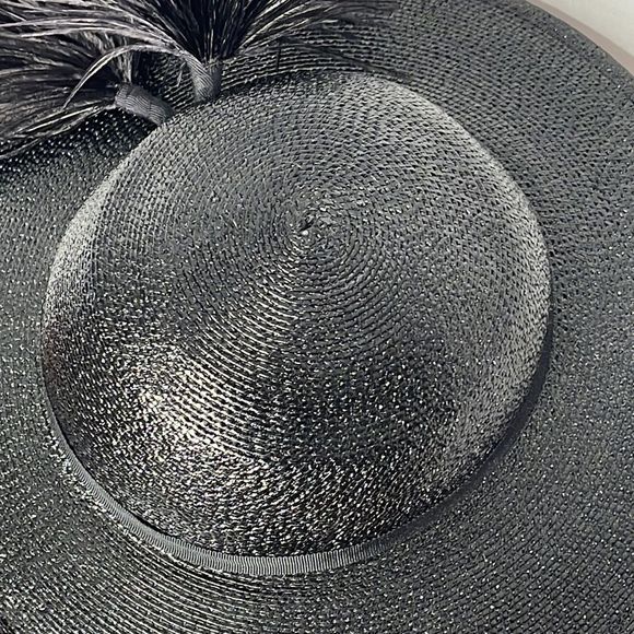 Vintage 60s Black Straw Hat with Feather Plume main image 2